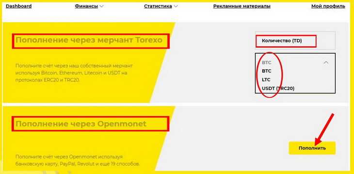 пополнение torexo